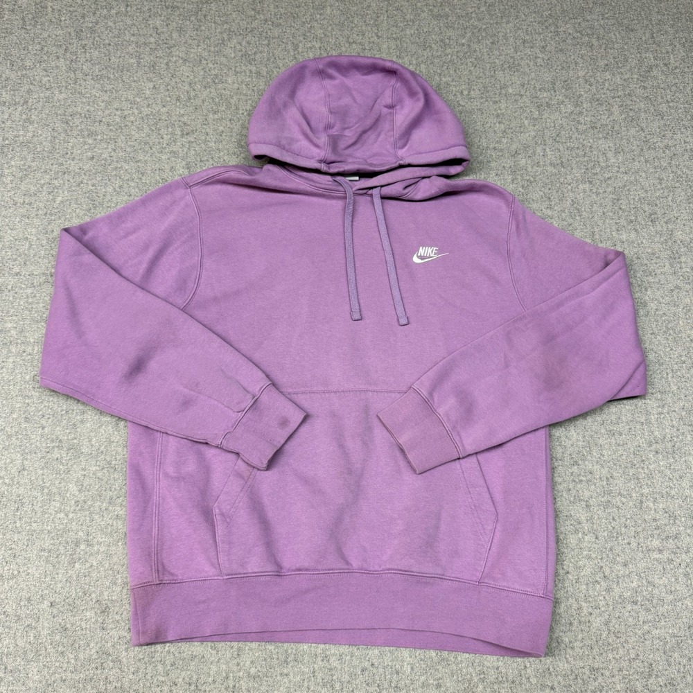 Nike Hoodie Sweatshirt Medium Purple Embroidered Logo Kangaroo Pocket Pullover